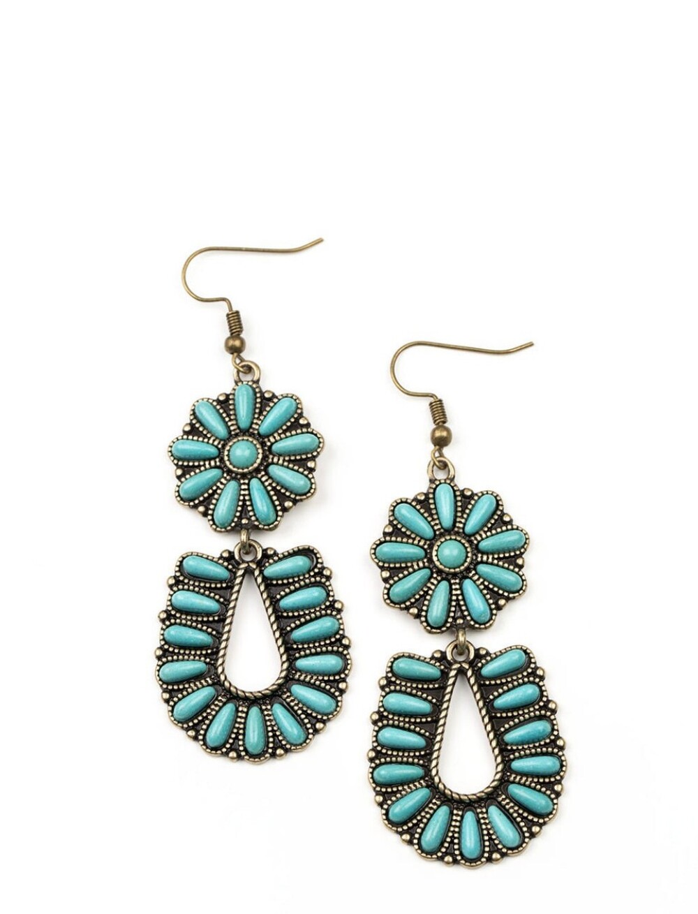 Turquoise Flower Drop Brass Earrings - Women Jewelry